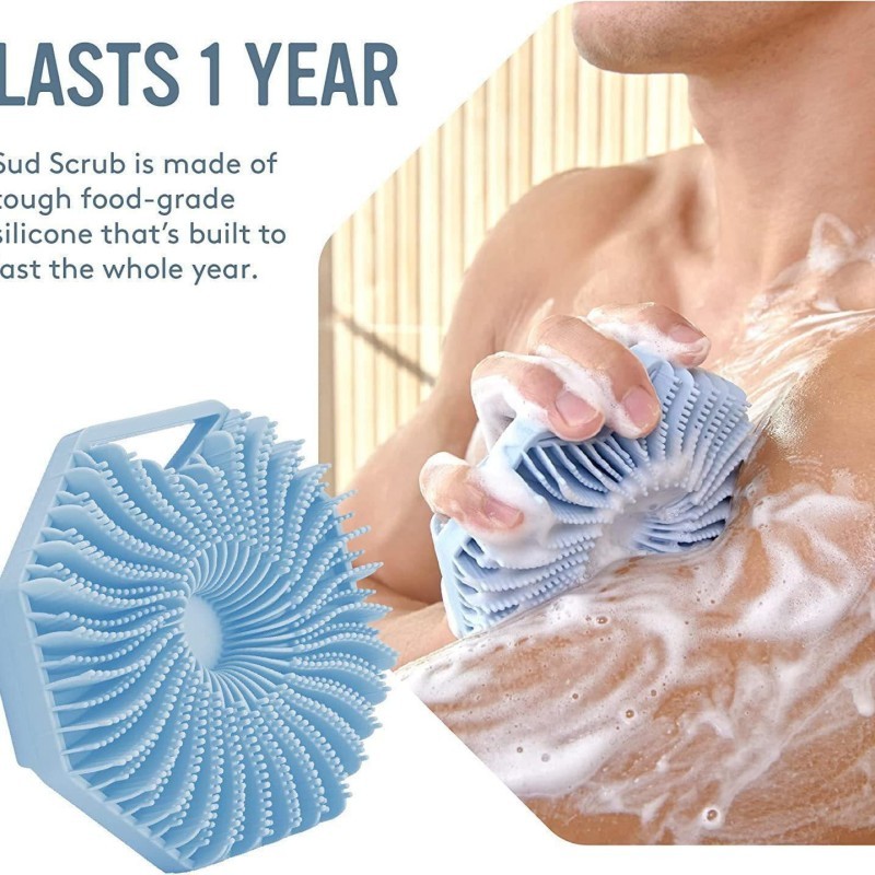 2 Pcs - Soft Silicone Body Scrubber Bath Brush With Ergonomic Handle [ Ash + Blue ] - ( 𝗣𝗿𝗲𝗺𝗶𝘂𝗺 𝗤𝘂𝗮𝗹𝗶𝘁𝘆 ) ৳ 1290 ৳ 750