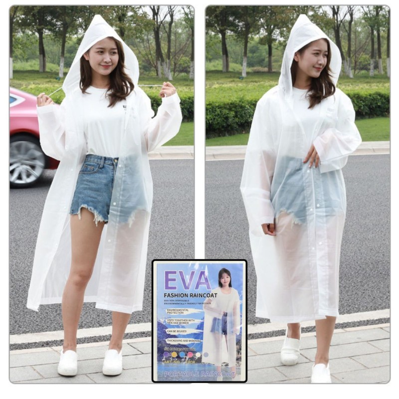 Previous Next EVA Raincoat With Hood and sleeves, waterproof, light, easy wear.